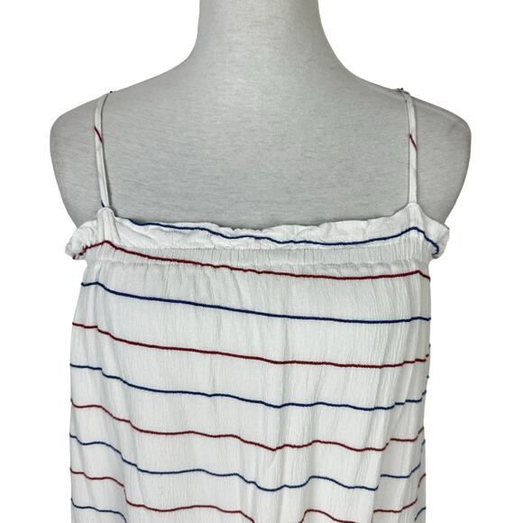 The Good Jane White Crepe Blue & Red Stripe Summer Casual Midi Dress - Picture 3 of 9